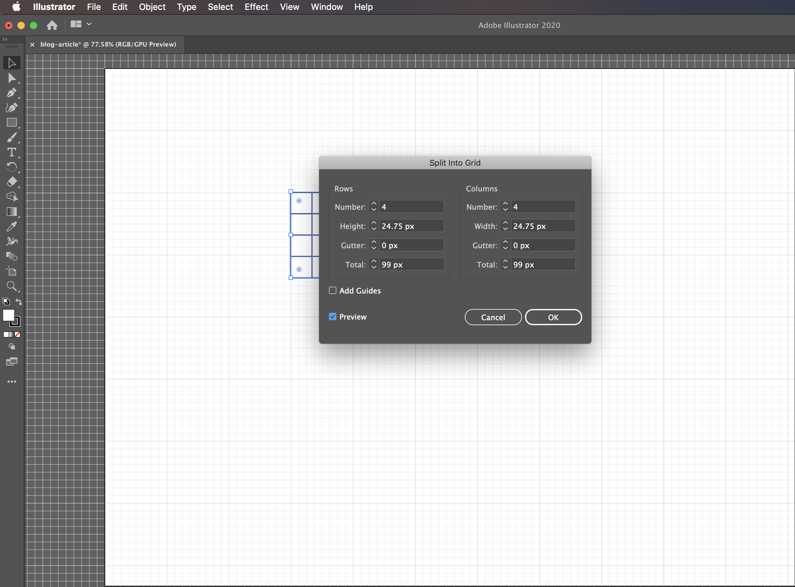 enter number of rows and columns to split the square in to a grid. Useful in Computer Science diagrams