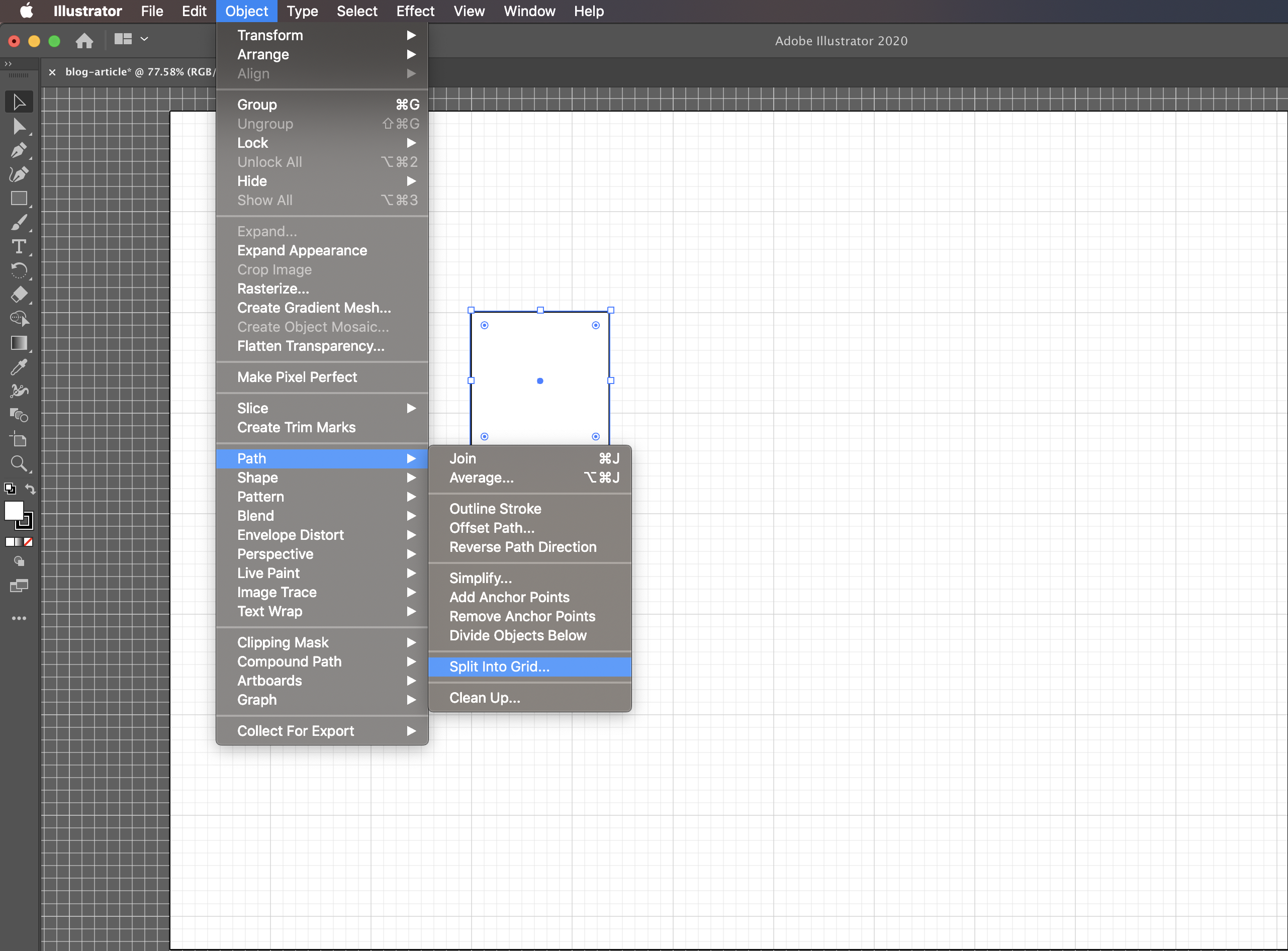 Select path from menu to choose grid creation menu.